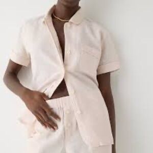 NWT J.Crew SET Pajamas Linen Blend Short Sleeve Top & Pants Warm Clay Sz L